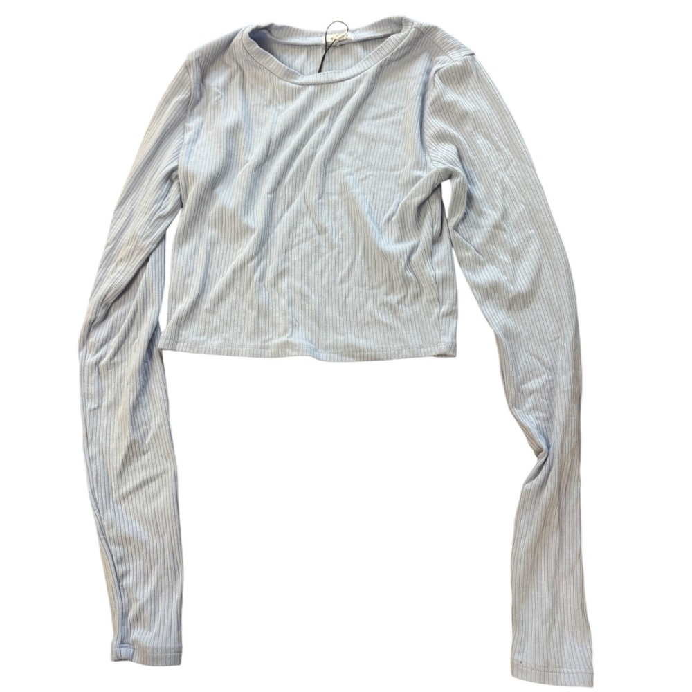 Garage Long Sleeve‎ Size XS Crop Top Light Blue Ribbed Casual